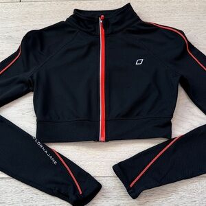 Lorna Jane Active Cropped Track Jacket in Black/Hot Orange Size XS